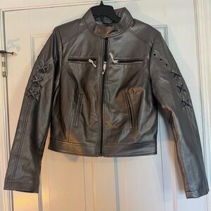 Venus Silver Moto Faux Leather Jacket NWOT Sz S